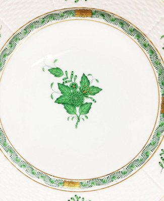 Chinese Bouquet Apponyi Green Porcelain Tray with 6 Plates from Herend, Set of 7-UCH-1224530