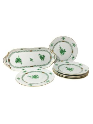 Chinese Bouquet Apponyi Green Porcelain Tray with 6 Plates from Herend, Set of 7-UCH-1224530