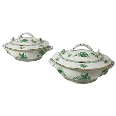 Chinese Bouquet Apponyi Green Porcelain Tureens with Handles from Herend, Set of 2-UCH-1224521