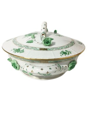 Chinese Bouquet Apponyi Green Porcelain Tureens with Handles from Herend, Set of 2-UCH-1224521