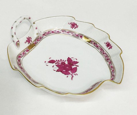 Chinese Bouquet Raspberry Porcelain Box, Dish and Cake Plate from Herend Hungary, Set of 3-UCH-1224480