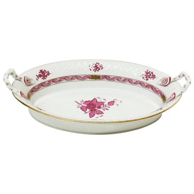 Chinese Bouquet Raspberry Porcelain Bread Basket from Herend Hungary-UCH-1224854