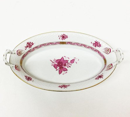 Chinese Bouquet Raspberry Porcelain Bread Basket from Herend Hungary-UCH-1224854