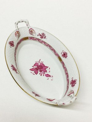 Chinese Bouquet Raspberry Porcelain Bread Basket from Herend Hungary-UCH-1224854