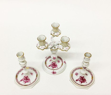 Chinese Bouquet Raspberry Porcelain Candleholders from Herend Hungary, Set of 4-UCH-1224474