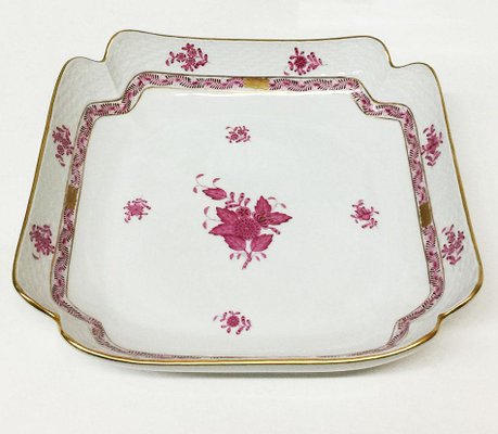 Chinese Bouquet Raspberry Porcelain Square Salad Dishes from Herend Hungary, Set of 2-UCH-1224478