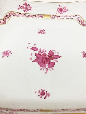 Chinese Bouquet Raspberry Porcelain Square Salad Dishes from Herend Hungary, Set of 2-UCH-1224478