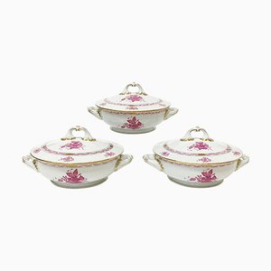 Chinese Bouquet Raspberry Porcelain Tureens with Handles from Herend, Set of 3-UCH-1224470