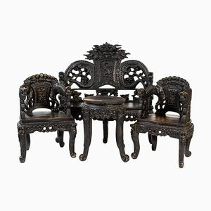 Chinese Carved Wood Living Room Set, 1930s, Set of 4-ABO-1438853