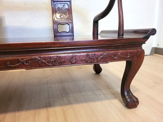 Chinese Carved Wooden Bench Seat, Late 19th Century-SYQ-1726175