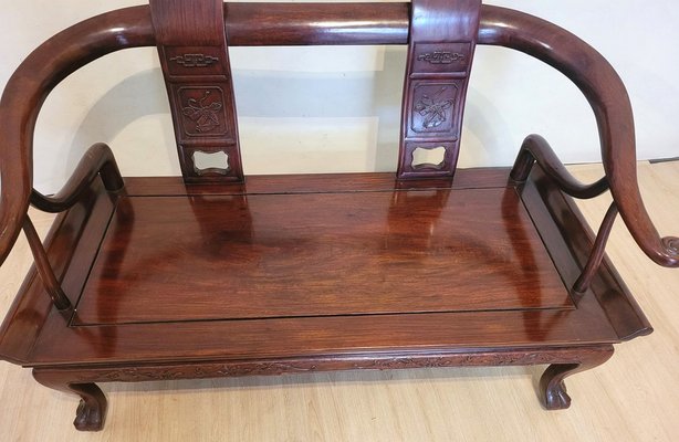 Chinese Carved Wooden Bench Seat, Late 19th Century-SYQ-1726175