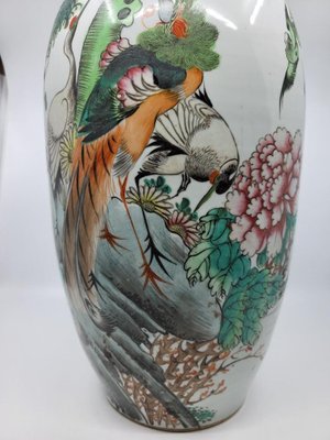 Chinese Celadon Porcelain Vase Decorated with Birds, Flowers, Vegetation, China, 19th Century-QCI-2036730