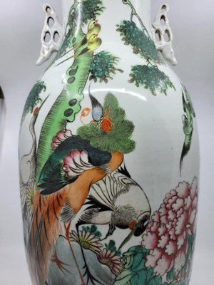 Chinese Celadon Porcelain Vase Decorated with Birds, Flowers, Vegetation, China, 19th Century-QCI-2036730