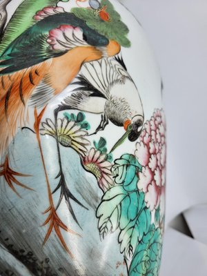 Chinese Celadon Porcelain Vase Decorated with Birds, Flowers, Vegetation, China, 19th Century-QCI-2036730