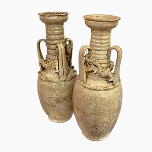 Chinese Funerary Terracotta Glazed Vases, Set of 2-IKW-823951