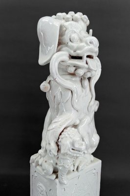 Chinese Guardian Lions in White Ceramic, Set of 2-XNH-1804483