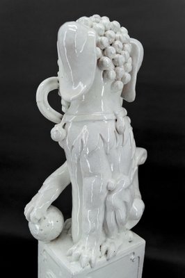 Chinese Guardian Lions in White Ceramic, Set of 2-XNH-1804483