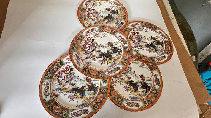 Chinese Hand Painted Plates, 1960, Set of 5-UR-2034072