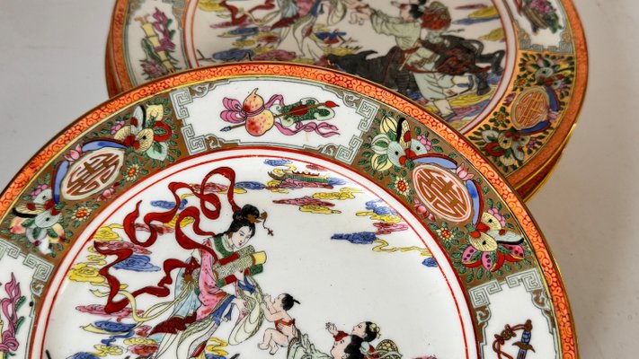 Chinese Hand Painted Plates, 1960, Set of 5-UR-2034072