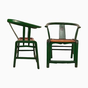 Chinese Horseshoe Armchairs in Green, Set of 2-TCS-1326377