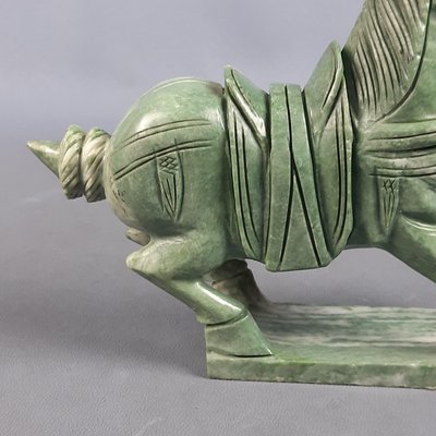 Chinese Jade Horse Sculpture on Wooden Base, 20th Century-PWG-2036746