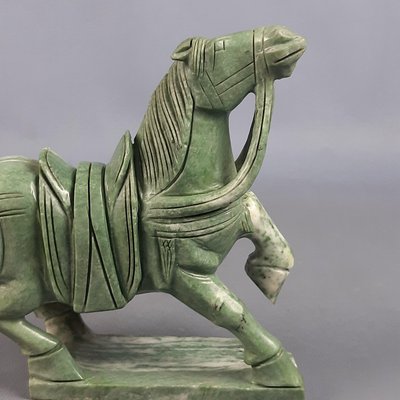 Chinese Jade Horse Sculpture on Wooden Base, 20th Century-PWG-2036746