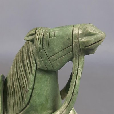 Chinese Jade Horse Sculpture on Wooden Base, 20th Century-PWG-2036746