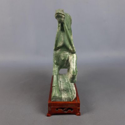 Chinese Jade Horse Sculpture on Wooden Base, 20th Century-PWG-2036746