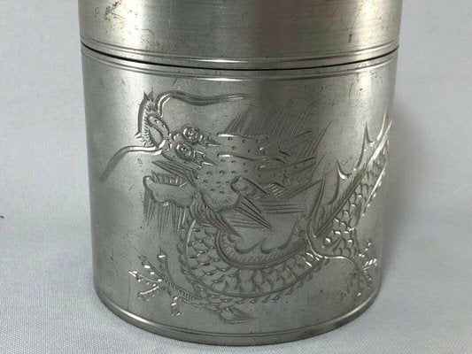 Chinese Pewter Tea Container with Dragon and Bamboo Decor-QKG-1330357