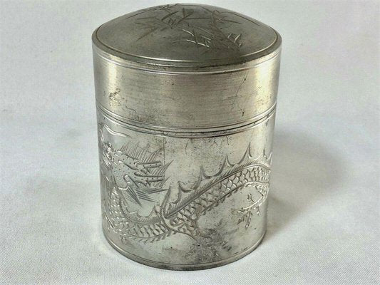 Chinese Pewter Tea Container with Dragon and Bamboo Decor-QKG-1330357