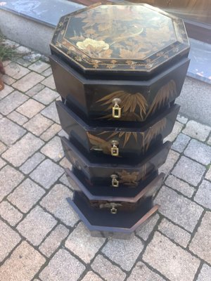 Chinese Pillar Chest of Drawers in Black Lacquer, 1920-NYZ-2027871