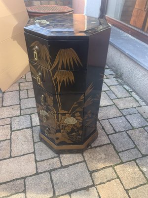 Chinese Pillar Chest of Drawers in Black Lacquer, 1920-NYZ-2027871