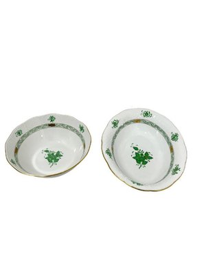 Chinese Porcelain Apponyi Green Bouquet Bowl and Oval Dish from Herend Hungary, Set of 2-UCH-1224302