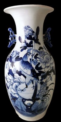 Chinese Porcelain Baluster Vase with Cobalt Blue Floral Decoration, 1888-QRS-1761540