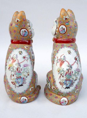 Chinese Porcelain Cat Sculptures, 1980s, Set of 2-CEJ-626810