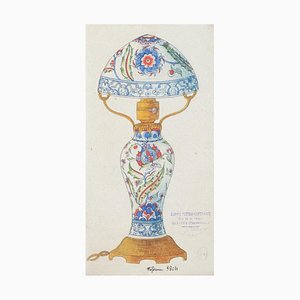 Chinese Porcelain Lumen, 1890s, Ink and Watercolor-ZCI-829360