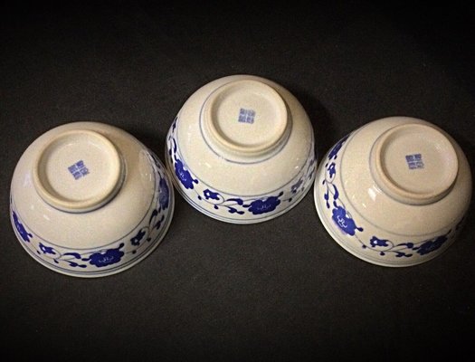 Chinese Porcelain Rice Bowls with 3 Spoons, 1940s, Set of 9-JZV-2041109