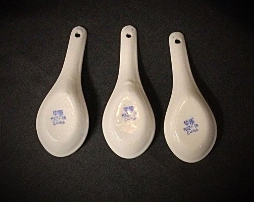 Chinese Porcelain Rice Bowls with 3 Spoons, 1940s, Set of 9-JZV-2041109