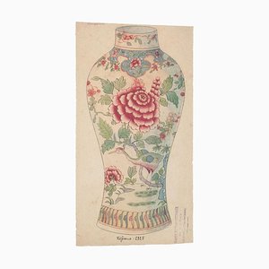 Chinese Porcelain Vase, 1890s, Ink and Watercolor-ZCI-829359