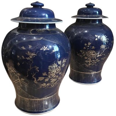 Chinese Powder-Blue Gilt-Decorated Jars, 18th Century, Set of 2-MBH-1032132