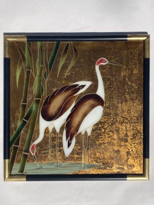 Chinese Reverse Glass Painting of Crane Birds or Egrets, 1960s-BHG-1010023