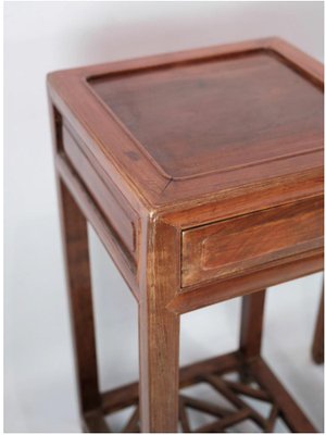 Chinese Side Tables with Drawer in Polished Dark Wood, Set of 2-UY-1241179