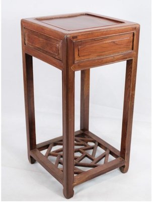 Chinese Side Tables with Drawer in Polished Dark Wood, Set of 2-UY-1241179