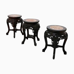 Chinese Vase Holders in Ebonized Wood with Marble Top, Set of 3-RCE-1100049