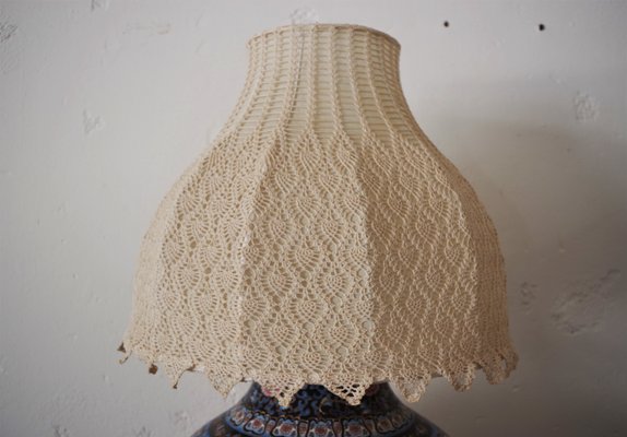 Chinese Vase Table Lamp with Hand-Embroidered Lace Shade, 1950s-KNM-884875