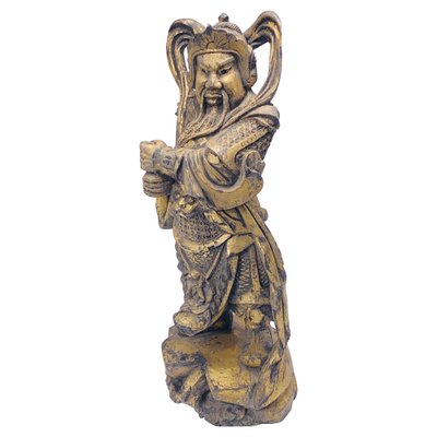 Chinese Wooden Samourai Sculpture in Gold Color-UR-1326507