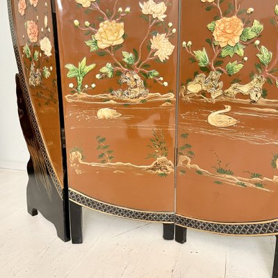 Chinoiserie and Black Lacquer Four-Panel Folding Screen Room Divider, 1930s-FB-1405259