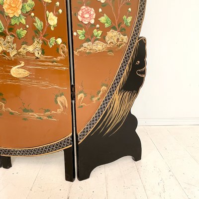 Chinoiserie and Black Lacquer Four-Panel Folding Screen Room Divider, 1930s-FB-1405259