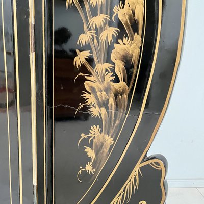 Chinoiserie and Black Lacquer Four-Panel Folding Screen Room Divider, 1930s-FB-1405259