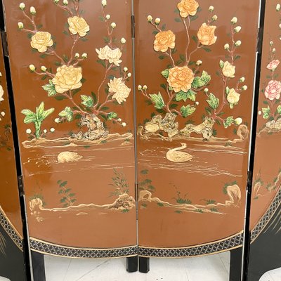 Chinoiserie and Black Lacquer Four-Panel Folding Screen Room Divider, 1930s-FB-1405259